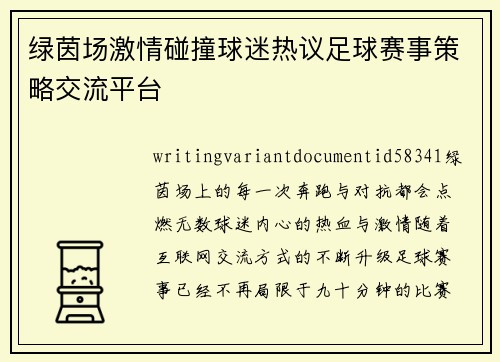 绿茵场激情碰撞球迷热议足球赛事策略交流平台
