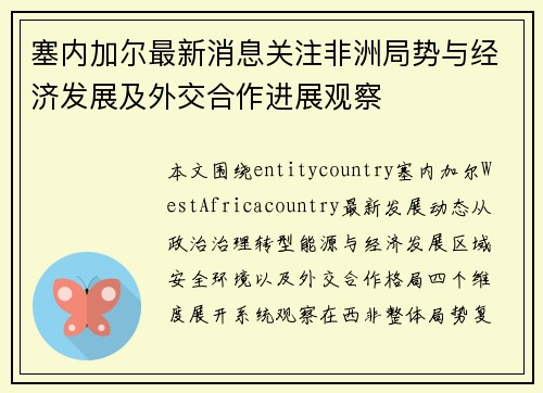 塞内加尔最新消息关注非洲局势与经济发展及外交合作进展观察